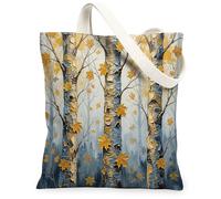 Birch Canvas Tote Bag for Women, Autumn Natural Leaves Branches Fall Yellow Washable Reusable Aesthetic Tote Bags Ideas for Family Friends Colleagues Reading Loves 13x15 Inch