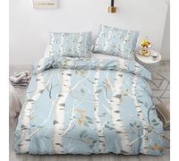 Birch Emperor Duvet Cover Sets - Leaf Bedding Set - Reversible Quilt Cover & 2 Pillowcases with Zipper Closure, Ultra Soft and Non Iron Brushed Microfibre Bed Set 290 x 235 M2-&-11