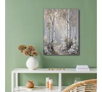 Birch Forest Illustration Prints On Canvas Pictures, Canvas Poster Wall Art Home Decor Light Gray Print Painting, Nordic Patterns 24x35in No Frame, Bedroom Office Decorations