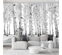 Birch Forest Sketch Panorama Photo Wallpaper 450 x 315 cm Non-Woven Art Wall Mural, Photography Wall Mural for Office Bedroom Hallway Tv Sofa Background Photo Wallpaper