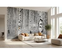Birch Forest wallpaper mural 368x248cm wall decor for dining room black & white