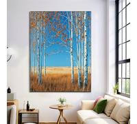 Birch Forest Wheat Field Canvas Paintings on the Wall Art Posters and Prints, Autumn Landscape Pictures Living Room Office Modern Home Decoration, 20x28in Artistic Canvas Print, Orange-Blue
