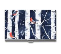 Birch Forests Cardinal Birds Business Card Wallet Credit Card Holder Metal Square Small Pocket Purse