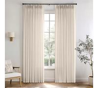 Birch Pinch Pleated Linen Curtains 90 Inch Length 2 Panels Boho Farmhouse Pleated Drapes with Rings and Hooks Back Tab Semi Sheer Curtains for Living Room Bedroom