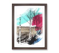 Birch Tree Landscape No.1 V2 Modern Framed Wall Art Print, Ready to Hang Picture for Living Room Bedroom Home Office Décor, Walnut A4 (34 x 25 cm)