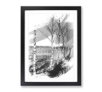 Birch Tree Landscape Vol.1 V1 Modern Framed Wall Art Print, Ready to Hang Picture for Living Room Bedroom Home Office Décor, Black A4 (34 x 25 cm)