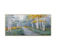 Birch Tree Painting On Canvas Yellow Autumn Birch Forest Landscape Artwork Silver Birch Tree Wall Home Decor 40x80cm(16x32in) with Frame