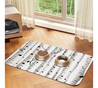 Birch Tree Patterned Pet Feeding Mat with Water-Absorbing PU Top & Rubber Base - Anti-Slip Dog Cat Food Mat for Cats, Dogs & Pets, 30x45cm