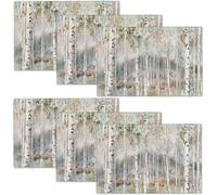 Birch Tree Placemats Set of 6 Nature Forest Table Mats Washable Place Mats for Home Party Indoor Kitchen Dining Table Decoration 12x18 Inch