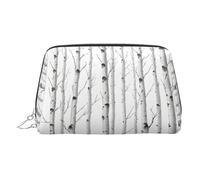 Birch Tree Print Makeup Bag, Cosmetic Bag,Women Pu Leather Cosmetic Bags with Wrist Strap Travel Toiletry Pouch Makeup Bag