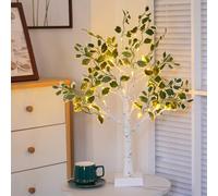 Birch Tree with Green Leaves | Pre lit Christmas Tree | 24 Led Birch Tree with Light| Battery Operated or USB Plug-In Lights for Home | Wedding, and Holiday Decorations