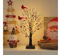 Birch Twig Tree with Light and Birds | Warm LED 60 Led Pre lit Christmas Tree | Battery Operated or USB Plug-in Birch with Lights for Home | Wedding, and Holiday Decorations (Small Red Bird Tree)