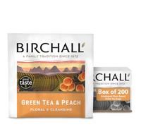 Birchall Green Tea & Peach Tea - Box of 200 Plant-Based Prism Teabags - A Perfect Combination of Antioxidants and Flavor