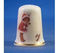 Birchcroft Porcelain China Collectable Thimble Feeding Birds in Winter