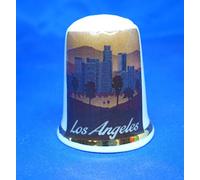 Birchcroft Porcelain China Collectable Thimble - Travel Poster Los Angeles - Free Box