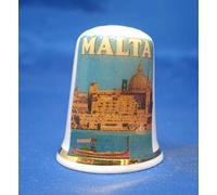 Birchcroft Porcelain China Collectable Thimble - Travel Poster Malta - Free Box