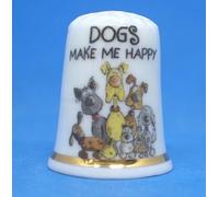 Birchcroft Porcelain China Collectible Thimble - Dogs Make Me Happy - with Display Box