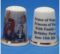 Birchcroft Porcelain China Collectible Thimble - Prince & Princess of Wales Kings Birthday Parade - Dome Box