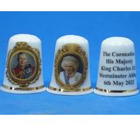 Birchcroft Porcelain China Collectible Thimbles - Charles & Camilla Coronation Pair - With Dome Boxes