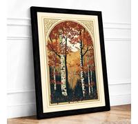 Birches in Arched Frame Art Deco Framed Wall Art Print A1 (84.1×59.4cm) Black, Wall Decor for Living Room, Bedroom, Office & Home, Ready to Hang, Art Gift