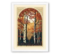 Birches in Arched Frame Art Deco Framed Wall Art Print A2 (59.4×42cm) White, Wall Decor for Living Room, Bedroom, Office & Home, Ready to Hang, Art Gift