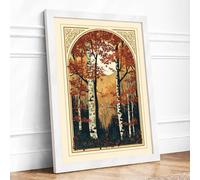 Birches in Arched Frame Art Deco Framed Wall Art Print A4 (29.7×21cm) White, Wall Decor for Living Room, Bedroom, Office & Home, Ready to Hang, Art Gift
