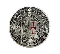 BirchRiver Knights Templar Award, 3D Knight with Sword & Shield, Engraved Motto 'Non Nobis Domine, Non Nobis, Sed Nomini Tuo Da Gloriam' (Silver Color)