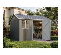 Birchtree 10X12Ft Apex Metal Garden Shed W/ Base, Dual Windows, Grey