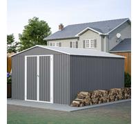 Birchtree 10X12Ft Metal Garden Shed Apex Roof With Free Foundation Base Storage House Grey