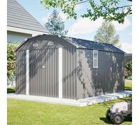 Birchtree 10X12Ft Metal Garden Shed Gambrel Roof Outdoor Storage Grey