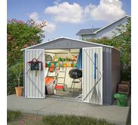 Birchtree 10X8Ft Metal Garden Shed Apex Roof With Free Foundation Base Storage House Grey
