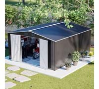 Birchtree 12X14 Ft Metal Garden Shed Apex Roof, Large Outdoor Storage Shed Tool House With Lockable Double Doors, Anthracite