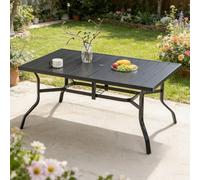 Birchtree 144X94Cm Garden Table Metal Patio Dining Table Slatted Tabletop Black