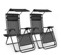 Birchtree 2 X Zero Gravity Reclining Garden Chairs With Canopy Foldable Sun Lounger Black