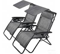 Birchtree 2 X Zero Gravity Reclining Garden Chairs With Canopy Foldable Sun Lounger Grey