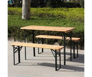 BIRCHTREE 3 PCS Wooden Folding Beer Picnic Dining Outdoor Table Bench Set 1.17m