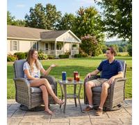 Birchtree 3 Piece Rattan Garden Furniture Set, 2 Swivel Armchairs Matching Table