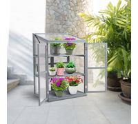 BIRCHTREE 3 Tier Wooden Frame Greenhouse Flower Vegetable Planting Cupboard Grey