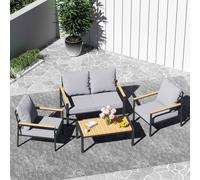 BIRCHTREE 4-Seater Garden Furniture Set Single Double Sofas With Matched Coffee Table Grey