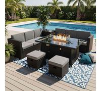 Birchtree 4-Seater Rattan Furniture Set With Fire Pit Table And Side Storage Box Black