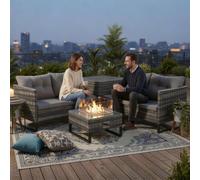 Birchtree 4-Seater Rattan Furniture Set With Fire Pit Table And Side Storage Box Grey