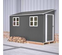 BIRCHTREE 4x10ft Lean To Garden Shed Metal Storage Tool House Pent Roof Grey