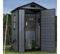 Birchtree 4X4Ft Plastic Garden Shed Apex With Floor Window Lockable Door Wood Grain Grey