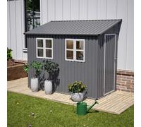 BIRCHTREE 4x8ft Lean To Garden Shed Metal Storage House Pent Roof Grey