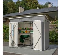 Birchtree 4X8Ft Metal Garden Shed Pent Roof With Free Foundation Base Storage House Grey