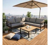 BIRCHTREE 5-Seater Garden Furniture Set L-Shaped Corner Sofa With Square Coffee Table Grey