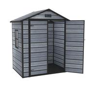 Birchtree 6X4.4Ft Plastic Garden Shed Apex With Floor Window Lockable Door Wood Grain Grey