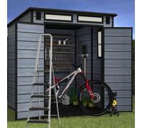 Birchtree 6X6Ft Plastic Garden Shed Apex With Floor Window Lockable Door Wood Grain Grey