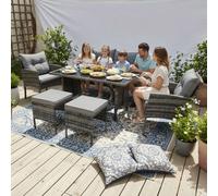 Birchtree 7-Seater Rattan Furniture Set With Glass Top Table Armchairs And Stools Grey
