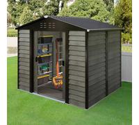 Birchtree 8X6Ft Galvanized Metal Garden Shed Outdoor Tool Storage Shed With Base Grey